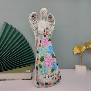 跨境现代简约创意祈祷天使摆件太阳能灯雕塑园林庭院翅膀装饰品