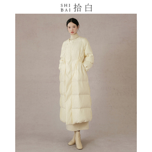 SHIBAI拾白新中式羽绒服100%白鸭绒冬季原创国风女装褶皱长款大衣