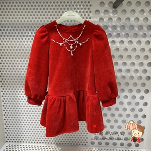 F2FAD4618 mini peace太平鸟童装2023冬款女童加厚宽松红色连衣裙