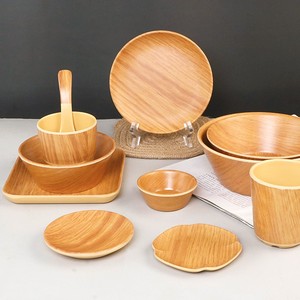 密胺仿木纹拉面碗日式商用米饭小汤碗仿瓷火锅摆台套装盘杯勺餐具