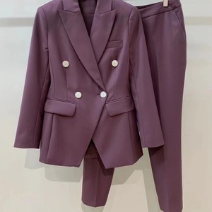 这个颜色太美了 蒿级羊毛香芓紫定织西装+9分裤时尚套装 可搭配鞋