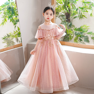 公主裙女童高端礼服儿童钢琴演出服小女孩主持人生日花童婚礼裙子