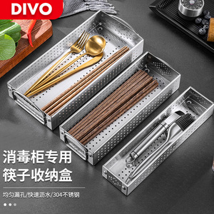 厨房消毒碗柜筷子收纳盒家用不锈钢餐具盒置物架沥水筷子架刀叉子