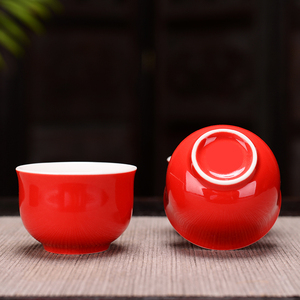 包邮红色茶碗红色茶杯陶瓷品茗杯喜庆敬茶杯结婚敬酒杯茶具茶盏