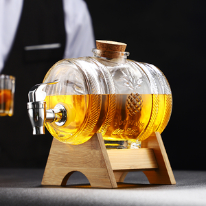 玻璃酒桶玻璃罐带龙头带底座木架冷水壶欧式泡酒瓶罐子圆形茶水罐