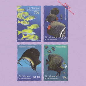 圣文森特和格林纳丁斯邮票 2003海洋动物鱼类 蝴蝶鱼  4全+小型张