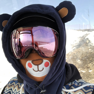 滑雪头盔套罩头套抓绒套头帽冬季护脸面罩男女保暖卡通小动物可爱