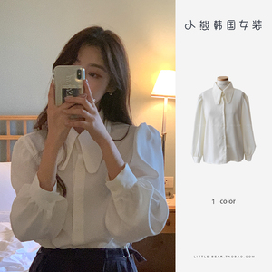 2023韩版新款可爱翻领ins风白色衬衫女灯笼袖气质秋季小众上衣潮