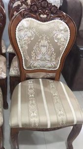 欧式餐椅实木吃饭凳子靠背软包美式复古餐椅咖啡麻将扶手椅子雕花