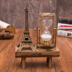 复古巴黎铁塔沙漏创意学生儿童开学礼物木质凳子沙漏桌面装饰摆件