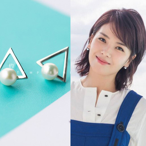 欢乐颂2刘涛安迪同款耳环925纯银气质韩国三角形天然淡水珍珠耳钉