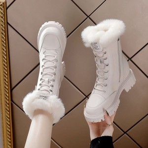 雪地靴女2024年冬季中筒马丁靴加绒加厚短靴厚底保暖东北大棉靴子