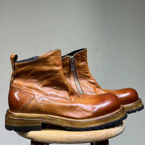 高端大头皮鞋手工水洗马皮靴男士复古英伦短靴厚底切尔西马丁靴子