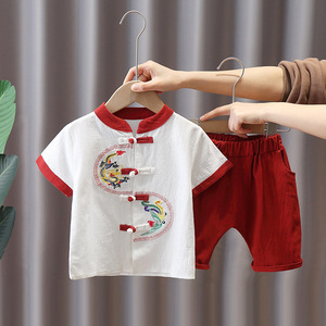 婴儿衣服夏季薄款棉麻中国风汉服2一3周岁男宝宝抓周生日礼服汉服