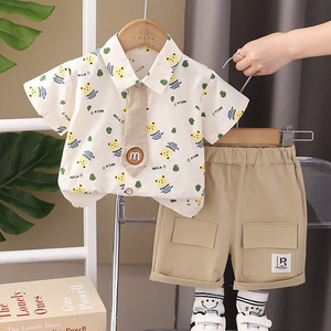 婴儿衣服夏季时尚卡通可爱短袖衬衣套装1一4岁半男宝宝外出服童装