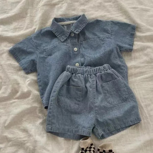 婴儿衣服夏季韩版时尚ins风牛仔衬衣分体套装1岁男女宝宝氧气夏装