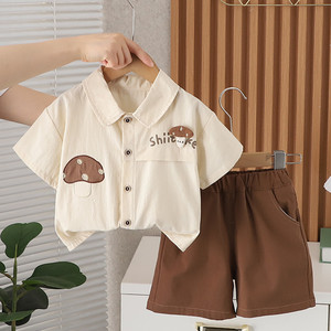 婴儿衣服夏季韩版时尚森系中小童短袖衬衣套装一岁男宝宝帅气童装