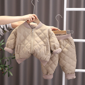 婴儿衣服秋冬款加绒保暖时尚男孩拉链格子棉袄外套宝宝帅气冬装