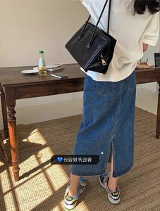 大碗plus定制大码女装微胖后开叉中长牛仔裙夏宽松显瘦包臀半身裙