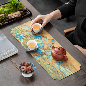 布艺主人席古画双面防水茶席干泡茶垫茶艺茶道配件壶杯垫禅意复古