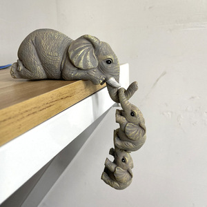 三只象树脂园艺摆件Cute Elephant Figurines 大象悬挂小象工艺品