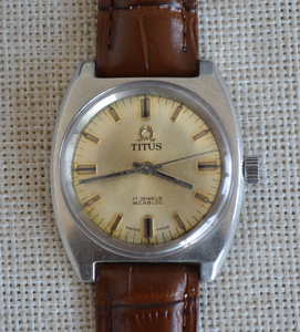 二手瑞士古董表 铁达时TITUS男士手动动机械手表 17钻