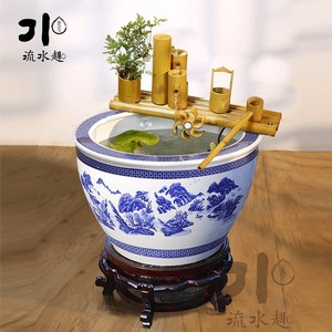 流水趣 荷花缸大缸鱼缸石槽水缸造景竹子抽水过滤器竹筒流水摆i.