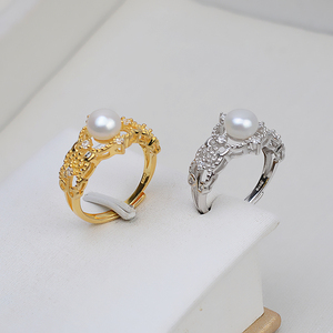 淡水珍珠戒指s925纯银宫廷复古风活口可调节开口金色银色指环戒指