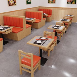 定制石锅拌饭桌椅西餐厅卡座沙发实木桌椅组合带抽屉餐桌靠墙储物