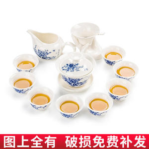 一件代发青花白瓷套装简约功夫茶具家用整套紫砂茶壶盖碗茶杯聚森