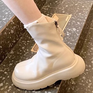白色短靴女2023年新款夏季瘦瘦靴子厚底鞋子春秋单靴V口马丁靴