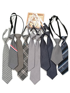 买二送一纯灰色免打短领带女日系学生学院风休闲基础百搭条纹格子