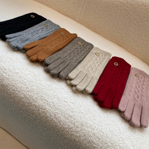 LP 100%羊绒针织手套女士冬季保暖薄款开车毛线五指分指潮可爱