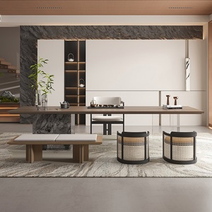 新中式现代实木茶桌椅轻奢简约岩板泡茶桌茶台组合办公室茶室家具