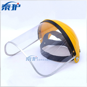 防护面屏 劳保PVC防飞溅头戴式全透明耐酸碱抗冲击电焊工黄顶面罩