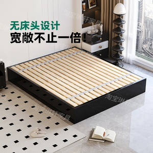新款黑色实木榻榻米排骨架床架小户型无床头床现代简约实木地台床