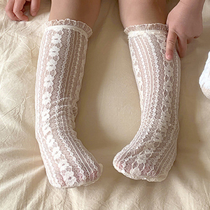 蕾丝花边儿童袜子日系甜美女童洛丽塔公主中筒袜镂空网眼婴儿袜子