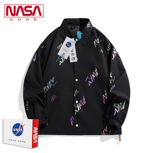 NASA联名衬衫领夹克男士外套春秋季潮牌ins潮流百搭男装加绒上衣