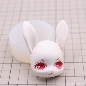 超轻粘土半透明bjd兔子脸 软陶黏土二次元手办兔娃娃头硅胶脸模具