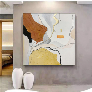 现代简约家装餐厅轻奢装饰挂画正方形抽象油画客厅纯手绘壁画走廊