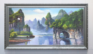 油画桂林山水象鼻山客厅超大型纯手绘风景有框画中国画办公室挂画