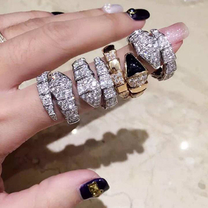 开口蛇形戒指钻石女指环S925纯银蛇头满钻食指戒指环婚戒个性饰品