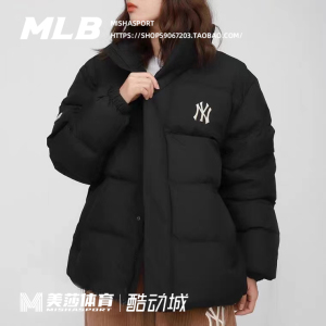 MLB男女外套2022新款NY刺绣背后空心标面包服短款羽绒服3ADJB0116