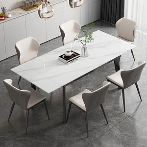 岩板可伸缩折叠餐桌椅组合 意式现代简约小户型长方形省空间饭桌