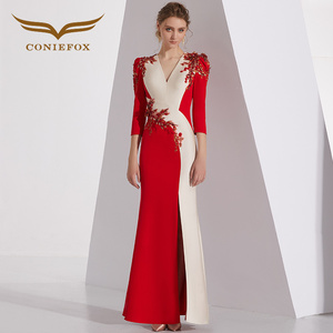 创意狐晚礼服2024新款高端宴会年会主持人礼服长款红色演出服长裙