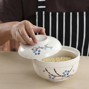 原味主义全陶瓷大碗面杯带有盖子泡面家用带饭蒸饭拌沙拉日式梅花