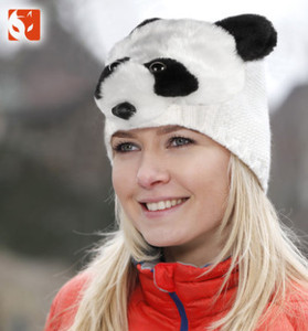 快乐狐狸帽子冬季男女韩版熊猫帽针织毛线帽绒线帽可爱亲子帽2785