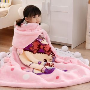 双层加厚婴儿童毛毯宝宝披风斗篷带帽子毯子外出保暖抱被外套睡袋