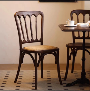 铁大师复古实木藤编椅子中古vintage咖啡厅法式靠背椅竹节餐桌椅