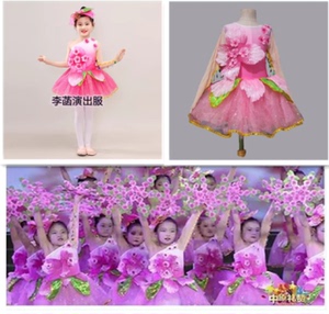 六一幼儿园舞蹈蓬蓬纱裙表演服女童单肩桃花朵朵开演出服花仙子服